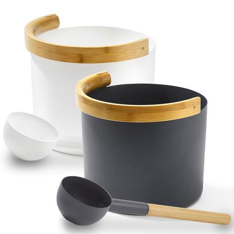 Kolo Sauna Set 2 - 1Gal Sauna Bucket with Curved Handle and Ladle - Bamboo/Aluminum - Black
