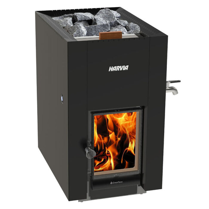 Harvia GreenFlame Series Linear 22 15.7kW Wood Sauna Stove with Water Tank