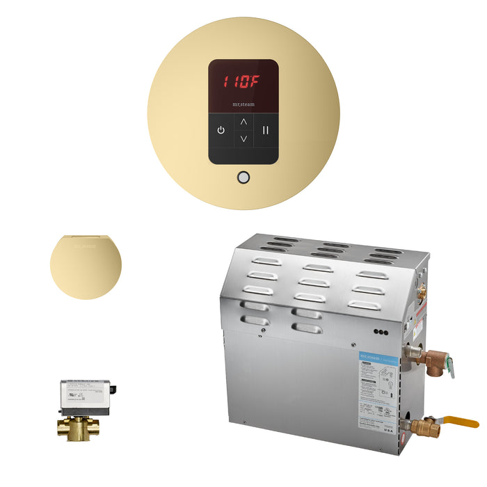 MS (iTempo) 9 kW (9000 W) Steam Shower Generator Package with iTempo Control in Round Satin Brass