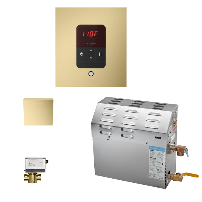 MS (iTempo) 6 kW (6000 W) Steam Shower Generator Package with iTempo Control in Square Satin Brass