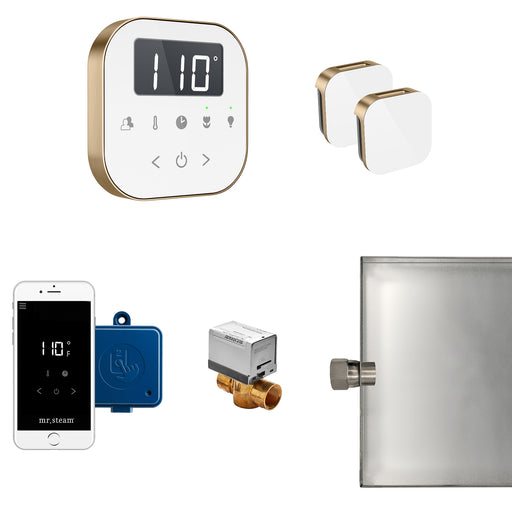 AirButler Max Steam Shower Control Package with AirTempo Control and Aroma Glass SteamHead in White Brushed Bronze