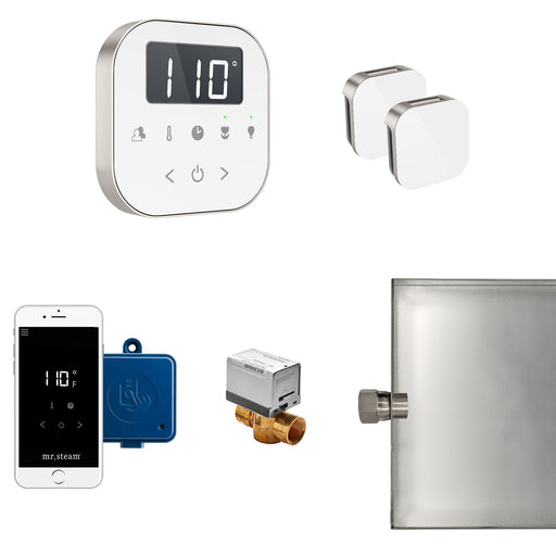 AirButler Max Steam Shower Control Package with AirTempo Control and Aroma Glass SteamHead in White Brushed Nickel