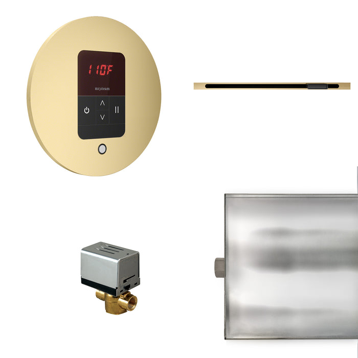 Basic Butler Linear Steam Shower Control Package with iTempo Control and Linear SteamHead in Round Satin Brass