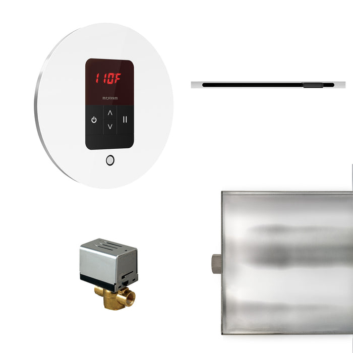 Basic Butler Linear Steam Shower Control Package with iTempo Control and Linear SteamHead in Round Glass White