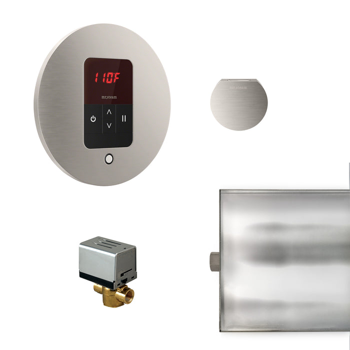 Basic Butler Steam Shower Control Package with iTempo Control and Aroma Designer SteamHead in Round Brushed Nickel