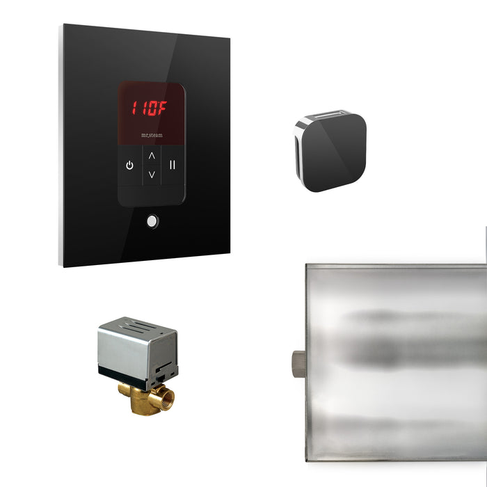 Basic Butler Steam Shower Control Package with iTempo Control and Aroma Designer SteamHead in Square Glass Black