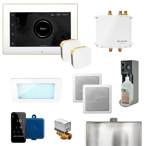 Bliss Max Programmable Steam Generator Control Kit with iSteamX Control and Aroma Glass Steamhead in White Satin Brass