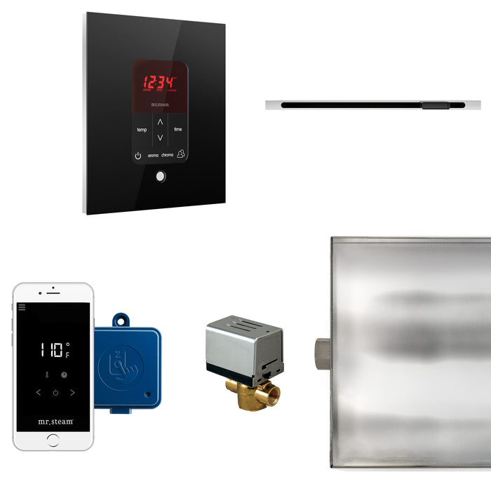 Butler Linear Steam Shower Control Package with iTempoPlus Control and Linear SteamHead in Square Glass Black