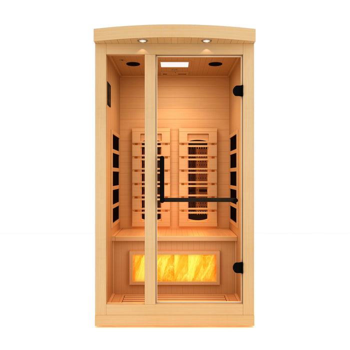 Golden Designs Canadian Hemlock 1-2 - Person Full Spectrum PureTech Near Zero EMF FAR Infrared Sauna with Himalayan Salt Bar