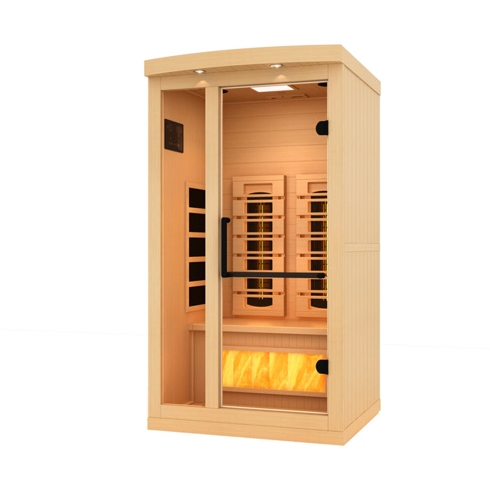 Golden Designs Canadian Hemlock 1-2 - Person Full Spectrum PureTech Near Zero EMF FAR Infrared Sauna with Himalayan Salt Bar