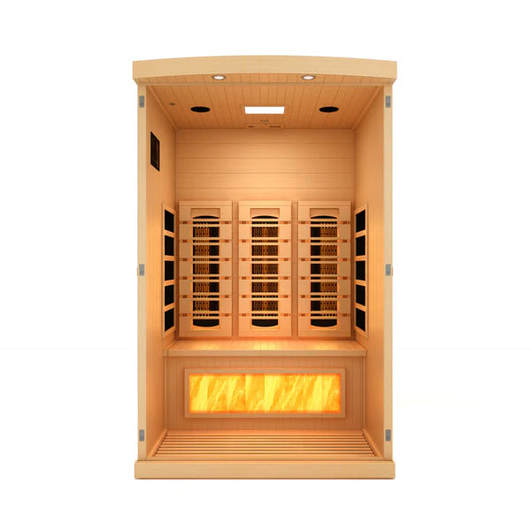 Golden Designs Canadian Hemlock 2 Person Full Spectrum PureTech Near Zero EMF FAR Infrared Sauna with Himalayan Salt Bar