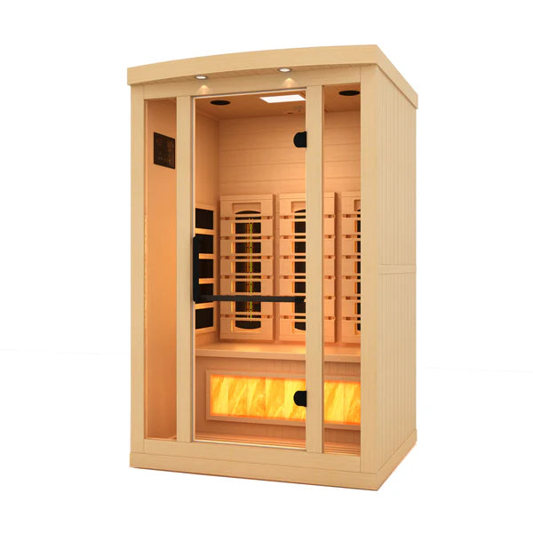 Golden Designs Canadian Hemlock 2 Person Full Spectrum PureTech Near Zero EMF FAR Infrared Sauna with Himalayan Salt Bar