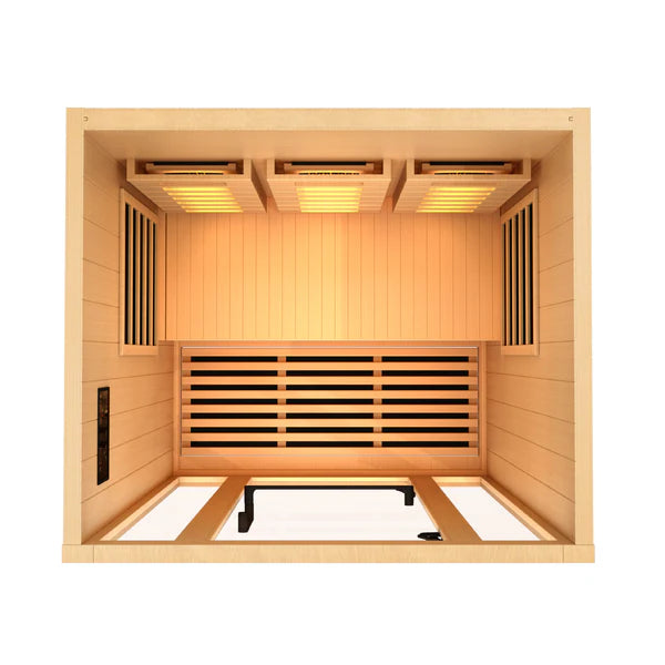 Golden Designs Canadian Hemlock 2 Person Full Spectrum PureTech Near Zero EMF FAR Infrared Sauna with Himalayan Salt Bar