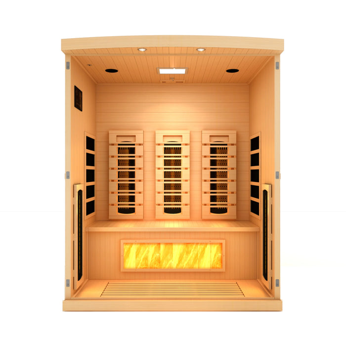 Golden Designs Canadian Hemlock 3 Person Full Spectrum PureTech Near Zero EMF FAR Infrared Sauna with Himalayan Salt Bar