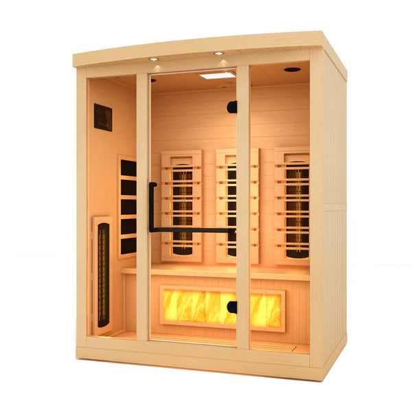 Golden Designs Canadian Hemlock 3 Person Full Spectrum PureTech Near Zero EMF FAR Infrared Sauna with Himalayan Salt Bar