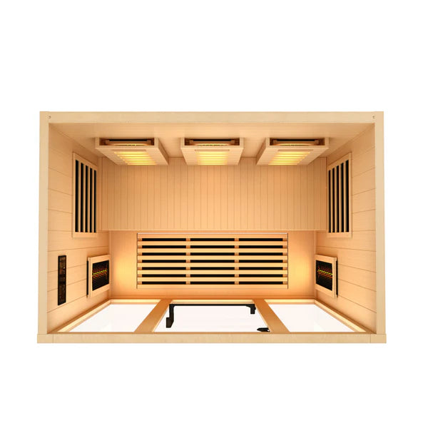 Golden Designs Canadian Hemlock 3 Person Full Spectrum PureTech Near Zero EMF FAR Infrared Sauna with Himalayan Salt Bar