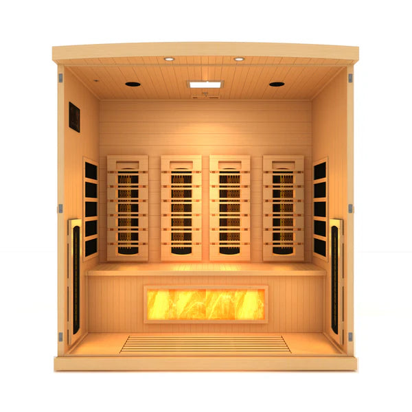 Golden Designs Canadian Hemlock 4 Person Full Spectrum PureTech Near Zero EMF FAR Infrared Sauna with Himalayan Salt Bar