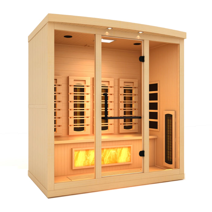 Golden Designs Canadian Hemlock 4 Person Full Spectrum PureTech Near Zero EMF FAR Infrared Sauna with Himalayan Salt Bar