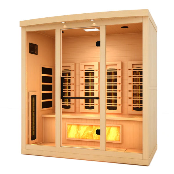 Golden Designs Canadian Hemlock 4 Person Full Spectrum PureTech Near Zero EMF FAR Infrared Sauna with Himalayan Salt Bar