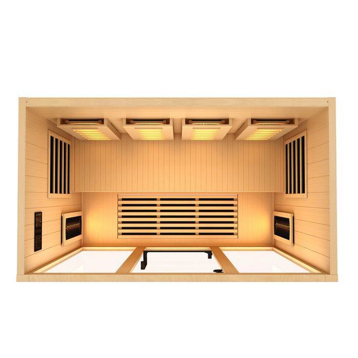 Golden Designs Canadian Hemlock 4 Person Full Spectrum PureTech Near Zero EMF FAR Infrared Sauna with Himalayan Salt Bar