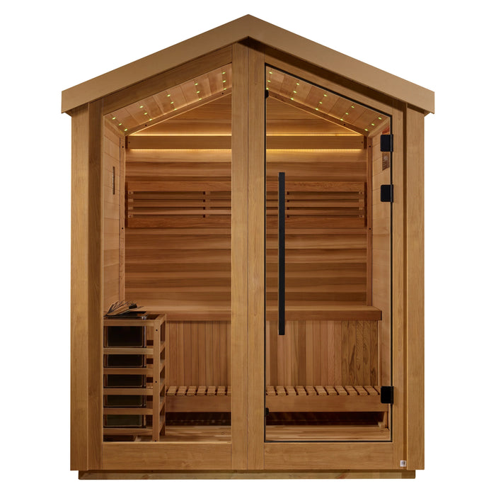 Golden Designs Savonlinna 3 Person Outdoor-Indoor Traditional Steam Sauna (GDI-8503-01) - All Weather  Exterior / Canadian Red Cedar Interior