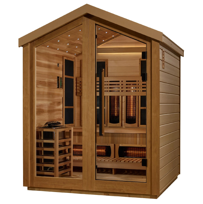 Golden Designs Kaskinen 6 Person Outdoor-Indoor PureTech™ Hybrid Full Spectrum Sauna (GDI-8526-01) - All Weather  Exterior / Canadian Red Cedar Interior