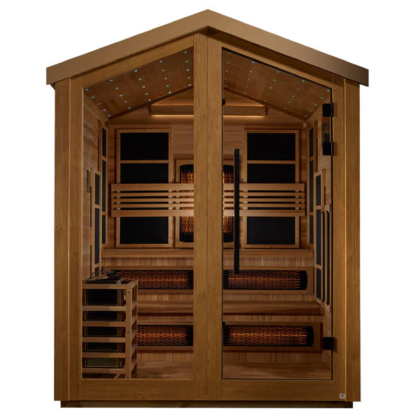 Golden Designs Kaskinen 6 Person Outdoor-Indoor PureTech™ Hybrid Full Spectrum Sauna (GDI-8526-01) - All Weather  Exterior / Canadian Red Cedar Interior