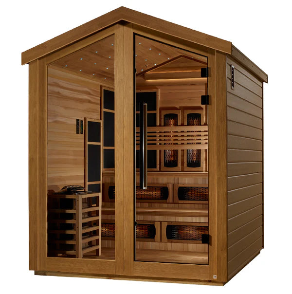 Golden Designs Kaskinen 6 Person Outdoor-Indoor PureTech™ Hybrid Full Spectrum Sauna (GDI-8526-01) - All Weather  Exterior / Canadian Red Cedar Interior