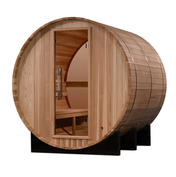 Golden Designs "Zurich" 4 Person Barrel with Bronze Privacy View - Traditional Steam Sauna -  Pacific Cedar