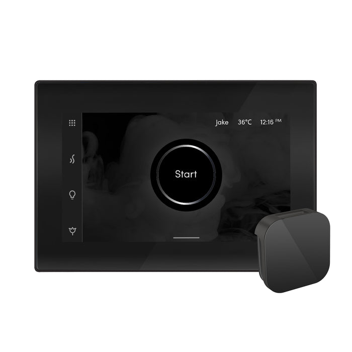 iSteamX Steam Shower Control and Aroma Glass SteamHead in Black Matte Black