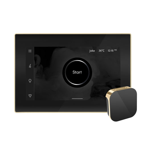 iSteamX Steam Shower Control and Aroma Glass SteamHead in Black Polished Brass