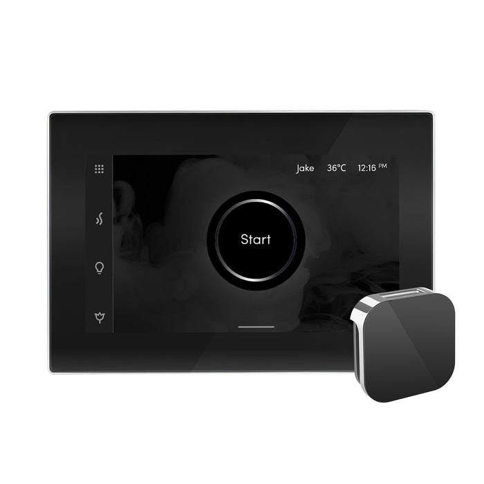 iSteamX Steam Shower Control and Aroma Glass SteamHead in Black Polished Chrome