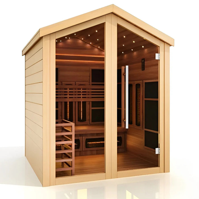 Golden Designs Kaskinen 6 Person Outdoor-Indoor PureTech™ Hybrid Full Spectrum Sauna (GDI-8526-01) - Canadian Red Cedar Interior