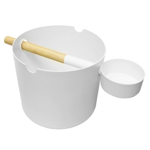 Kolo 1Gal Sauna Bucket and Ladle Set - Bamboo/Aluminum - White