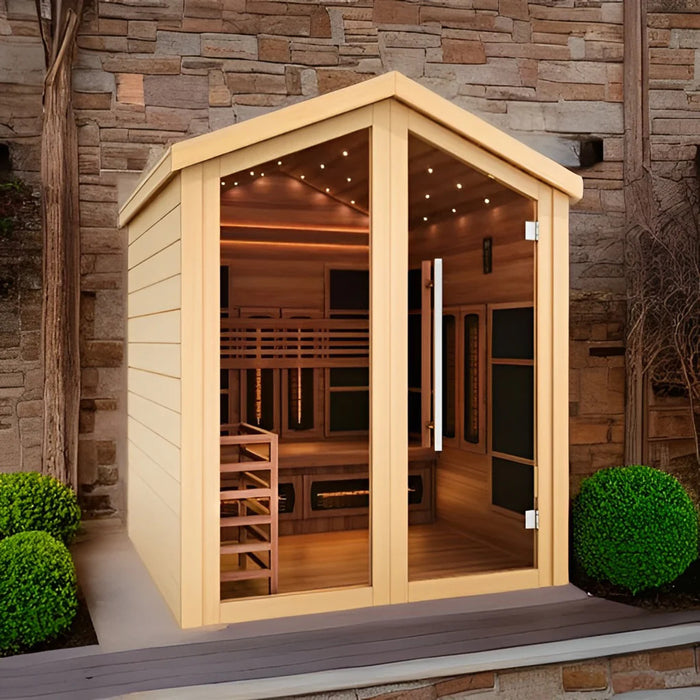 Golden Designs Loviisa 3 Person Outdoor-Indoor PureTech™ Hybrid Full Spectrum Sauna (GDI-8523-01) - Canadian Red Cedar Interior