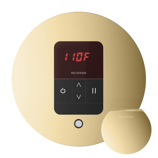 iTempo Steam Shower Control and Aroma Designer SteamHead in Round Polished Brass