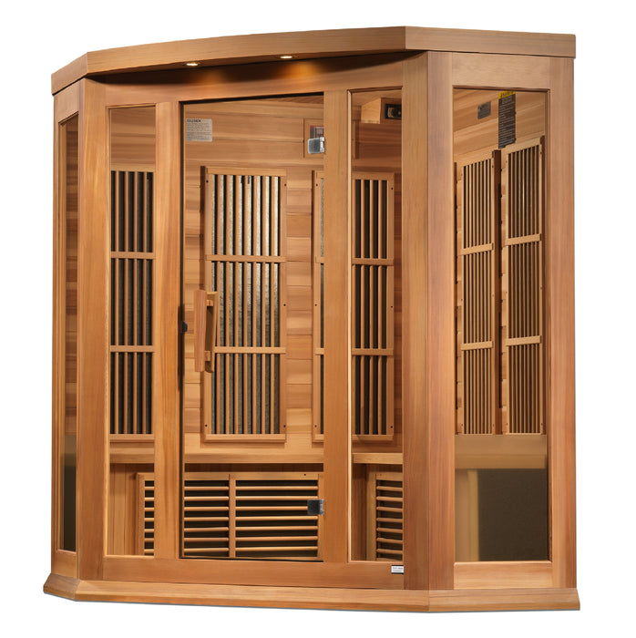 Maxxus 3-Person Corner Near Zero EMF FAR Infrared Sauna Canadian Red Cedar