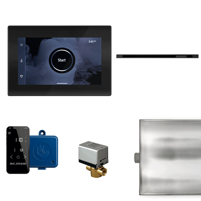 XButler Linear Steam Shower Control Package with iSteamX Control and Linear SteamHead in Black Matte Black