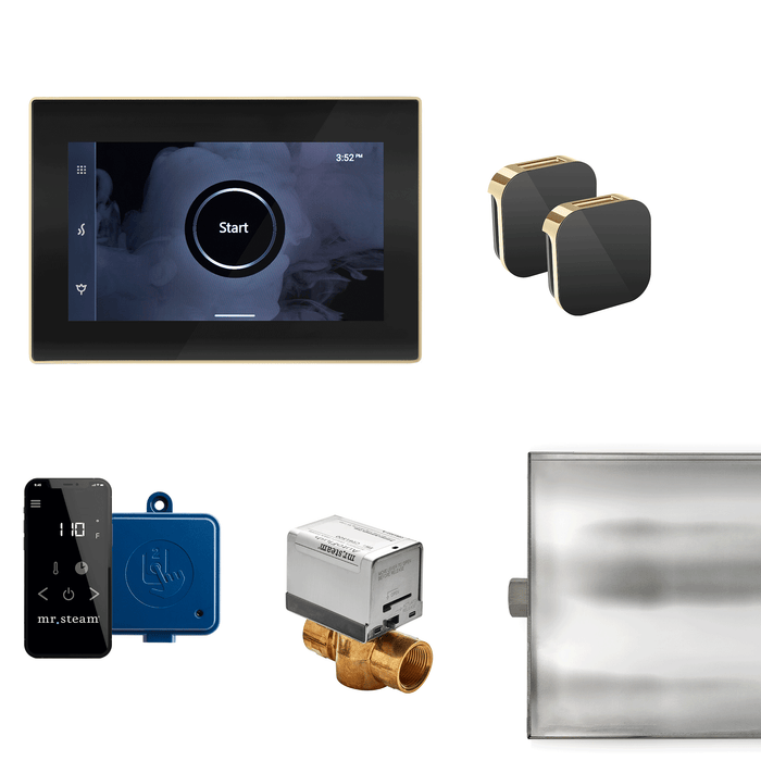 XButler Max Steam Shower Control Package with iSteamX Control and Aroma Glass SteamHead in Black Polished Brass