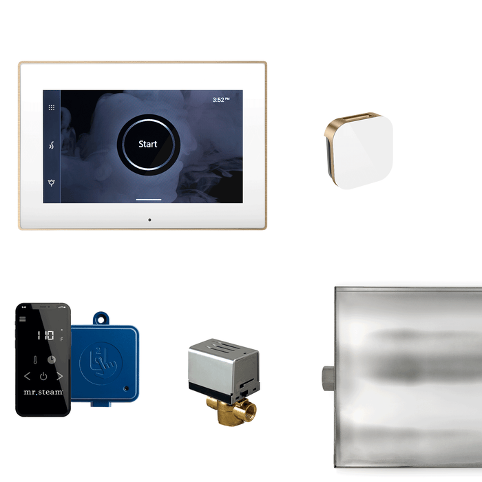 XButler Steam Shower Control Package with iSteamX Control and Aroma Glass SteamHead in White Brushed Bronze