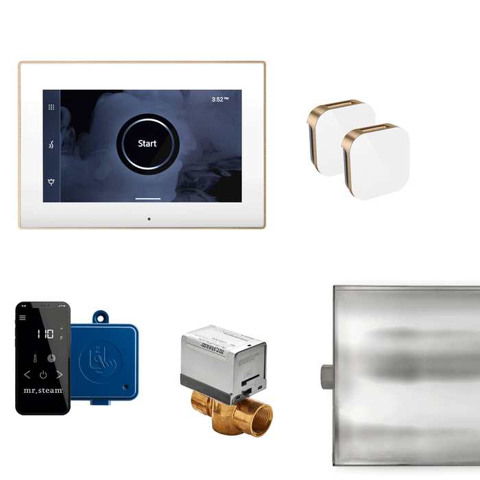 XButler Max Steam Shower Control Package with iSteamX Control and Aroma Glass SteamHead in White Brushed Bronze