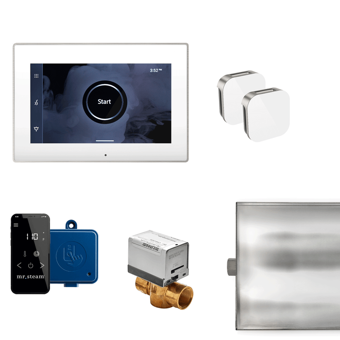 XButler Max Steam Shower Control Package with iSteamX Control and Aroma Glass SteamHead in White Brushed Nickel