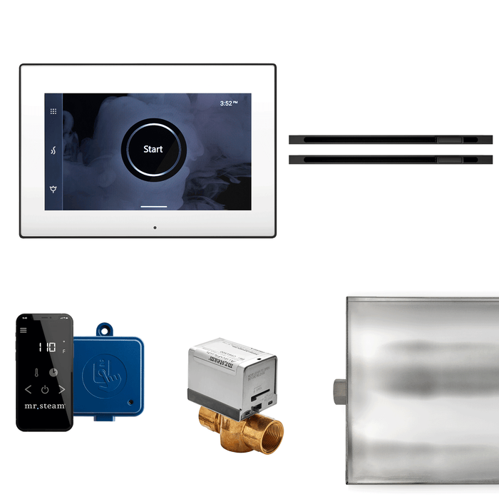 XButler Max Linear Steam Shower Control Package with iSteamX Control and Linear SteamHead in White Matte Black