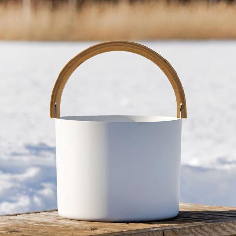 Kolo 1.5Gal Sauna Bucket with Curved Handle - Bamboo/Aluminum - White