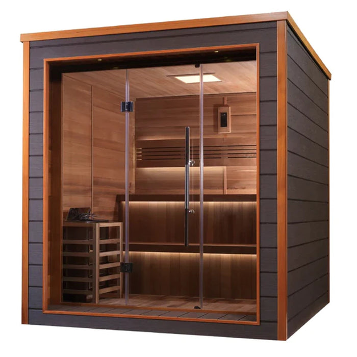 Golden Designs Kaarina 6 Person Outdoor-Indoor Traditional Steam Sauna (GDI-8506-01) - Canadian Red Cedar Interior