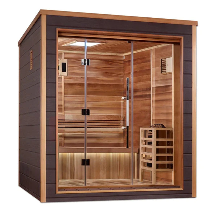 Golden Designs Savonlinna 3 Person Outdoor-Indoor Traditional Steam Sauna (GDI-8503-01) - Canadian Red Cedar Interior