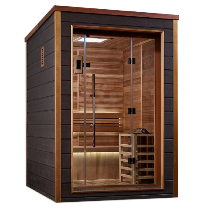 Golden Designs Varkaus 2 Person Outdoor-Indoor Traditional Steam Sauna (GDI-8502-01) - Canadian Red Cedar Interior