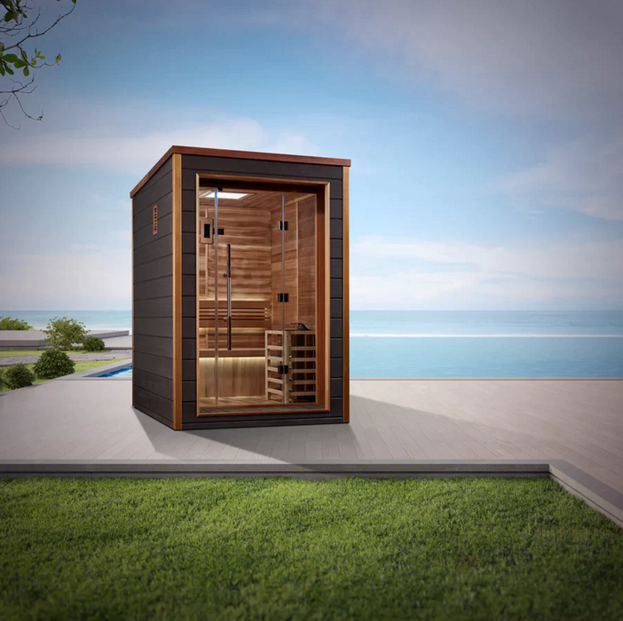 Golden Designs Varkaus 2 Person Outdoor-Indoor Traditional Steam Sauna (GDI-8502-01) - Canadian Red Cedar Interior