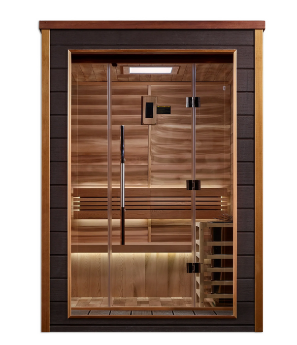 Golden Designs Varkaus 2 Person Outdoor-Indoor Traditional Steam Sauna (GDI-8502-01) - Canadian Red Cedar Interior