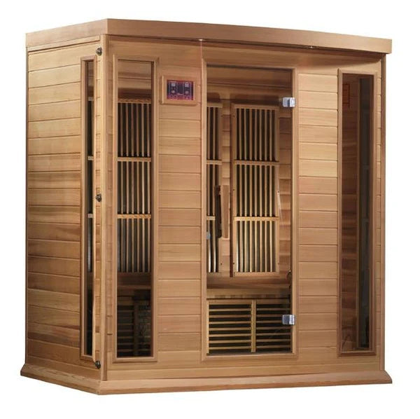 Maxxus 4-Person Corner Near Zero EMF FAR Infrared Sauna Canadian Red Cedar